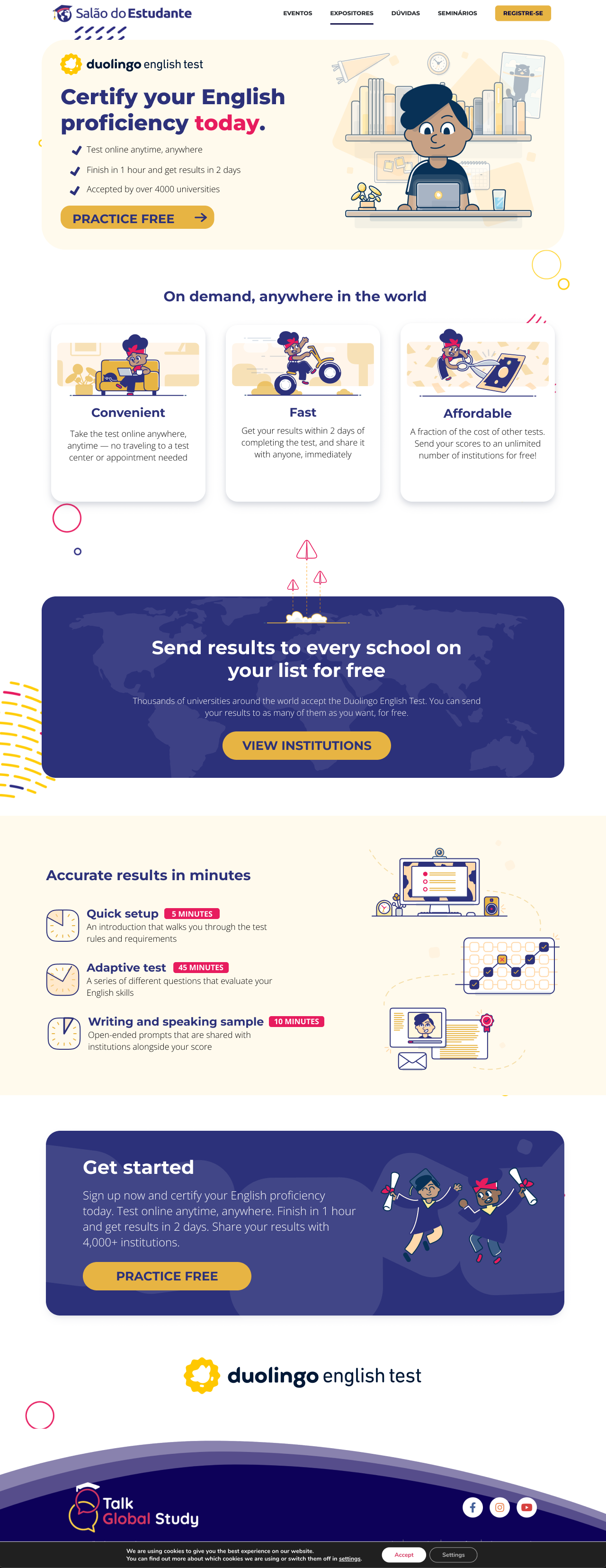 Full-page design of the partner page with an indigo and gold palette, recoloured illustrations, and the platform footer.